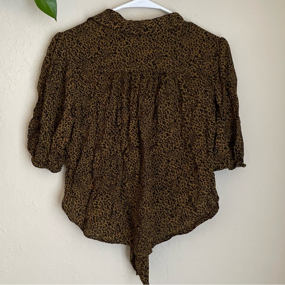 Free People Green Cheetah Tie Front Blouse - Picture 6 of 10